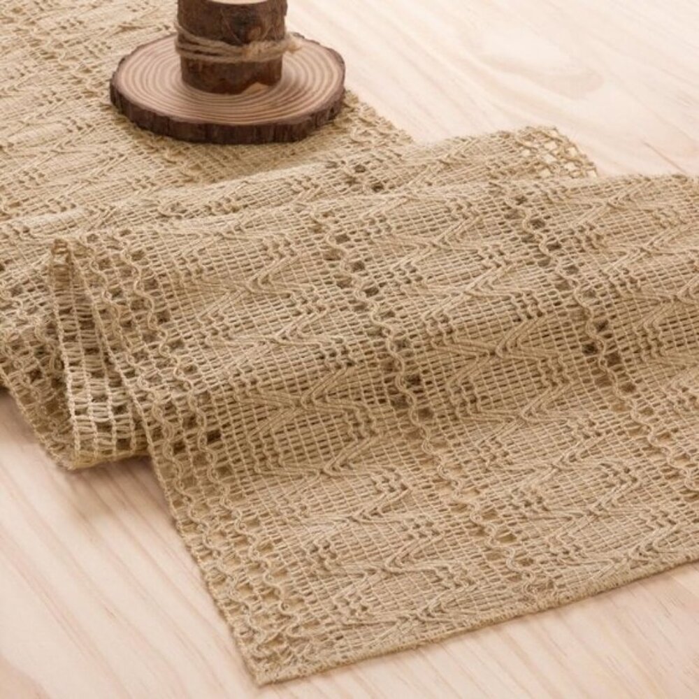 New Boho Table Runner 72Inch Rustic Burlap & Macrame for Dining & Room Decor